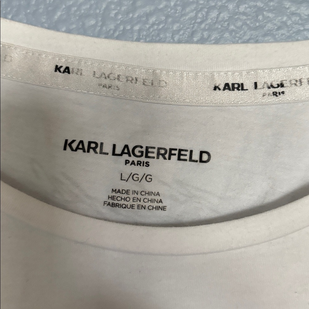 KARL LAGERFELD Love From Paris graphic t-shirt with sequins. Size large - Picture 4 of 7